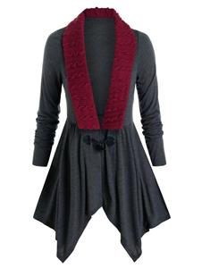 Rosegal Plus Size Horn Button Cable Knit Insert Handkerchief Cardigan
