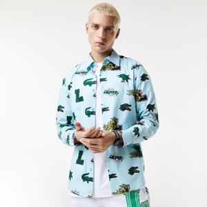 Lacoste Herren Hemd mit Krokodil-Aufdruck - Blau / Weiß 
