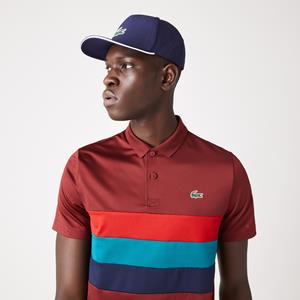 Lacoste Herren  Sport Trikolor Golf-Poloshirt - Burgunder / Rot / Grün / Navy Blau 