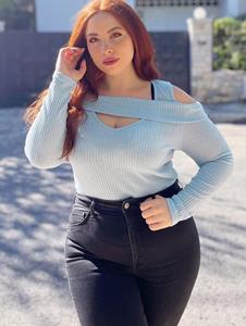 Rosegal Plus Size Cold Shoulder Ribbed Sweater