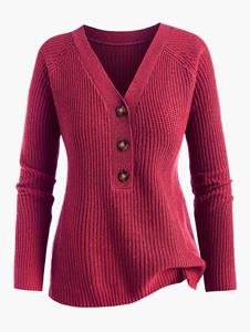 Rosegal Plus Size Raglan Sleeve Half Button V Neck Jumper Sweater
