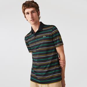 Lacoste Herren  Sport gestreiftes Tennis-Poloshirt aus ultra-Dry Jersey - Schwarz / Orange / Grün / Weiß 