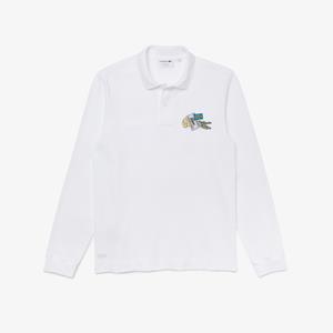 Lacoste Herren  Poloshirt mit Krokodil Aufnäher - Weiß 