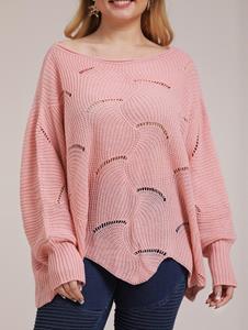 Rosegal Plus Size Solid Batwing Sleeves Pointelle Knit Pullover Jumper