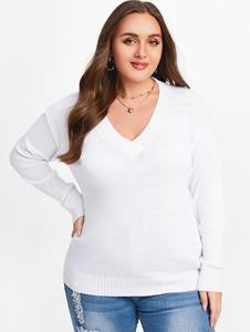 Rosegal Plus Size V Neck Drop Shoulder Sweater