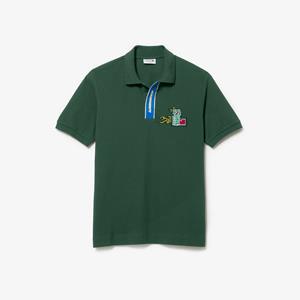 Lacoste Herren Poloshirt mit Kontrast-Knopfleiste und Krokodil-Aufnäher - Grün 