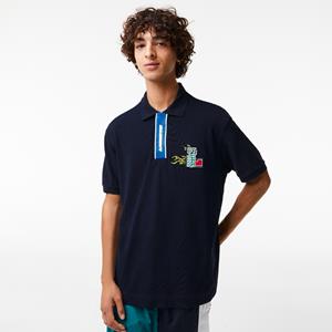 Lacoste Herren Poloshirt mit Kontrast-Knopfleiste und Krokodil-Aufnäher - Navy Blau 