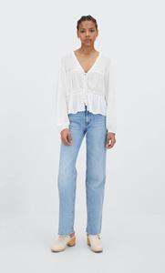 Stradivarius Bluse Aus Crêpe Mit Lace-Up Ecru L