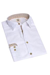 HATICO Trachtenhemd langarm weiß braun Stretch 011929 - slim fit