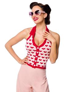 Rockabilly Clothing Stricktop mit Kragen Weiß-Rot