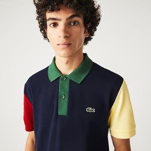 Lacoste Herren-Poloshirt aus Baumwoll-Petit-Piqué mit Colorblock - Navy Blau / Rot / Gelb / Grün 