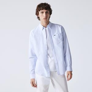 Lacoste Regular Fit Herren-Hemd aus gestreifter Oxford-Baumwolle - Weiß / Blau 