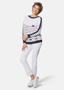 Goldner Fashion Pullover met luxueuze tricot structuur - wit / zwart / gestreept 