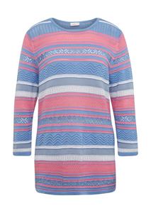 Goldner Fashion Ajour pullover met chic glansgaren - blauw / roze / gestr. 