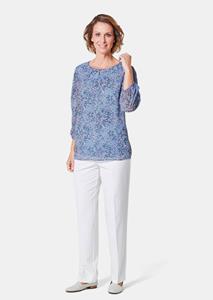 Goldner Fashion Chiffon blouse met een kleurrijke print - duifblauw / marine / gebloemd 