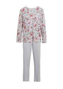 Goldner Fashion Pyjama met lange mouwen en V-hals - rosé / grijs gemêl. / gedess. 