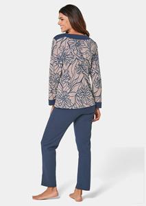 Goldner Fashion Katoenen pyjama met modieus dessin - taupe / blauw / gedess. 