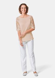 Goldner Fashion Pullover met kanten inzetten en glanssteentjes - lichtoranje 