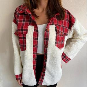 ArmadaDeals Herbst & Winter Warme Plaid Plüsch Jacke mit Nähten und Taschen, L / Rot