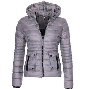 ArmadaDeals Modische Neueste Frauen Baumwolle mit Kapuze Winter Slim Jacket, Grau