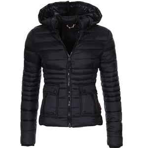 ArmadaDeals Modische Neueste Frauen Baumwolle mit Kapuze Winter Slim Jacket, Schwarz