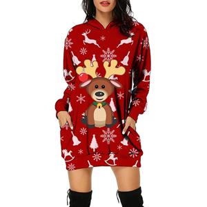 ArmadaDeals Kerstmis Print Heggen Middenlengte Vrouwen Over-de-knie Urban Casual Sweater Dress, WYQ01-05-SM459 