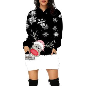 ArmadaDeals Weihnachten Print Hedging Mid-Length Damen Over-the-knee Urban Casual Pullover Kleid, WYQ01-05-SM463 / M
