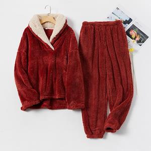 ArmadaDeals Damen Winter Warm Weich Samt Pyjama Hose Set, Weinrot
