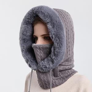 ArmadaDeals Gebreide Warme Fleece Beanies Hoeden Vrouwen Winter Hooded Sjaal Windproof Hat, Grijs