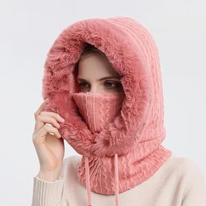 ArmadaDeals Gebreide Warme Fleece Beanies Hoeden Vrouwen Winter Hooded Sjaal Windproof Hat, Huidrood