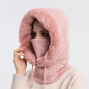 ArmadaDeals Gebreide Warme Fleece Beanies Hoeden Vrouwen Winter Hooded Sjaal Windproof Hat, Roze