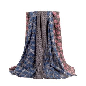 ArmadaDeals Dames Herfst Winter Retro kleine Florale Stitching Sjaal, Blauw