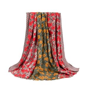 ArmadaDeals Dames Herfst Winter Retro kleine Florale Stitching Sjaal, Rood