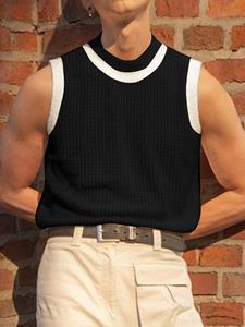 INCERUN Mens Knitted Grid Color Block Tank Top