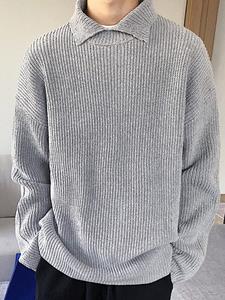 INCERUN Mens Lapel Solid Color Pullover Knitting Sweater