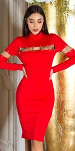 Cosmoda Collection Sexy shift jurk met deco kettingen rood