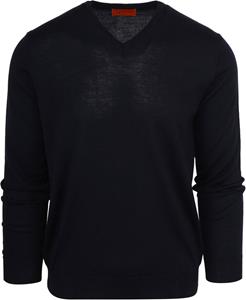 Suitable Pullover V-Hals Wol Donkerblauw