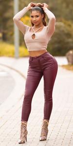 Cosmoda Collection Sexy leder look hoge taille broek bordeaux