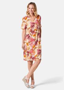 Goldner Fashion Elastische jersey jurk met modieuze print - rozenbottel / mandarijn / gedess. 