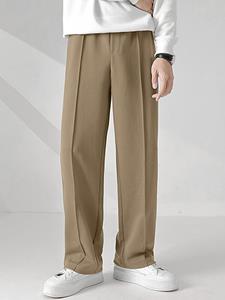 INCERUN Mens Pleated Solid Casual Straight Pants
