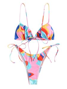 Zaful Bowknot Farbblock Seitliche Bikini Badebekleidung