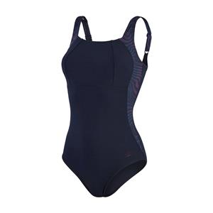 Speedo Shaping LunaLustre Bedruckter Badeanzug für Damen Marineblau/Pflaume