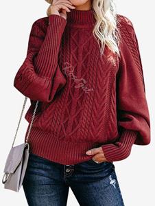 Rosegal Plus Size Mock Neck Cable Knit Raglan Sleeve Sweater