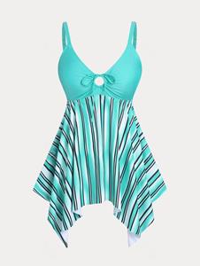 Rosegal Striped Cinched Handkerchief Plus Size & Curve Modest Tankini Swimsuit