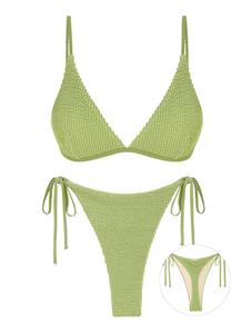 Zaful Falten Strukturiertes Schnur Bikini Badebekleidung mit Rüschen