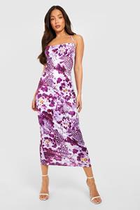 Boohoo Tall Lilac Floral Cowl Front Midaxi Dress, Lilac