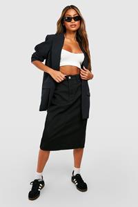 Boohoo Stretch High Waist Midi Spijkerrok, Black