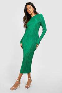 Boohoo Plisse Midi Dress, Green