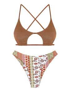 Zaful Sparkle Glitzer Ausschnitt Bikini Set mit Blumendruck