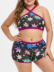 Rosegal Plus Size Maple Leaf Crossover Boyshorts Bikini Swimsuit